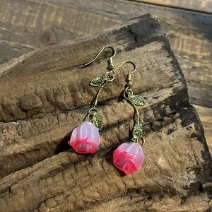 Elegant Pink Rose Drop Earrings